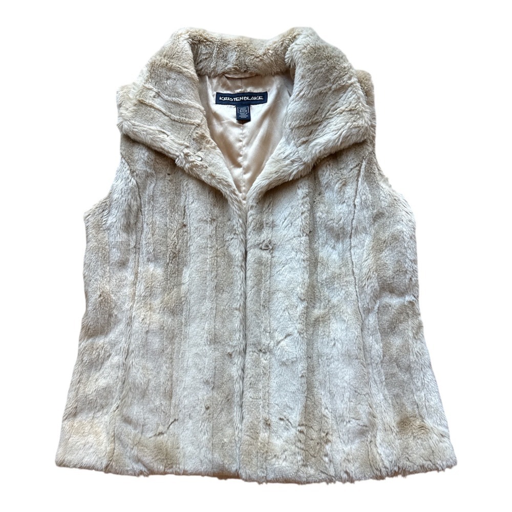 Kristen Blake Womens Faux Fur Vest Cream Beige Hook Closure Small 59381